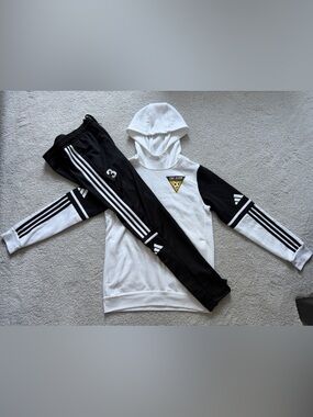 adidas Black and White Hoodie with Matching Track Pants